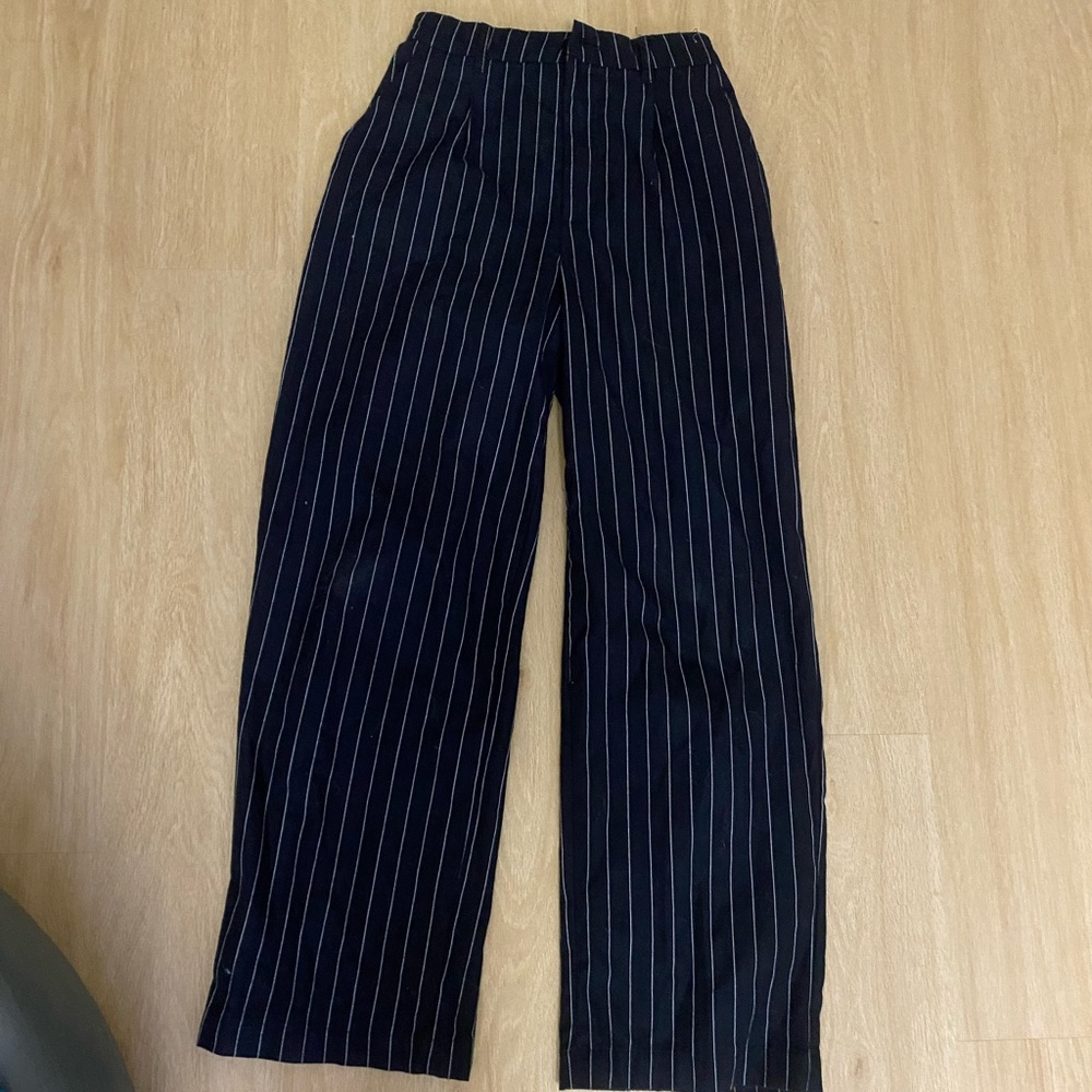 High waisted pinstripe pants. Wide leg